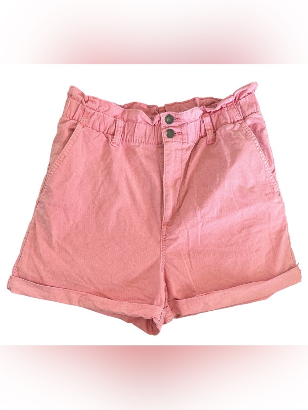 High-Waist Pink Paperbag Shorts with Rolled Hem - Picture 2 of 8